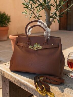 Classic Brown Leather Satchel Handbag